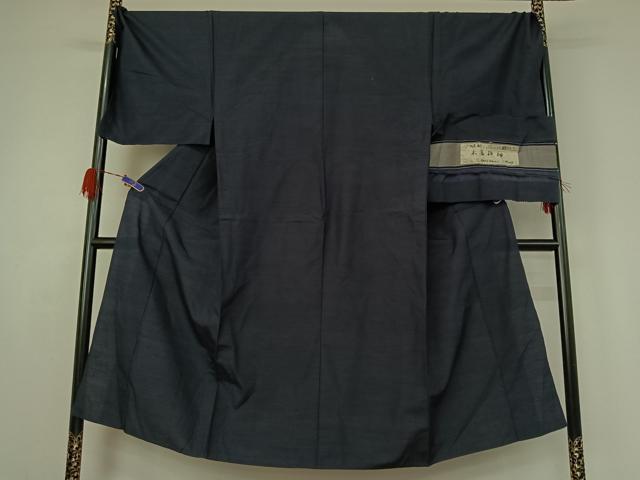 平和屋着物▽男性　本真綿紬　単衣　濃藍色　反端付き　正絹　逸品　AABG4259jh