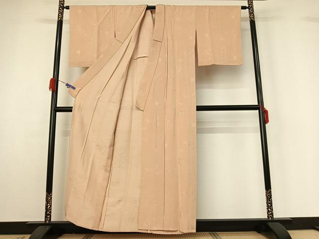 平和屋着物▽上質な色無地　単衣　花蝶地紋　肌色　正絹　逸品　AABG4262jh
