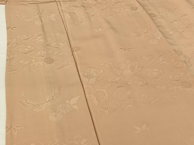 平和屋着物▽上質な色無地　単衣　花蝶地紋　肌色　正絹　逸品　AABG4262jh