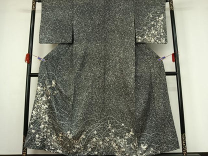 平和屋着物▽訪問着 単衣 駒刺繍 草花文 たたき染め 金彩 正絹 逸品 AABG4264jh