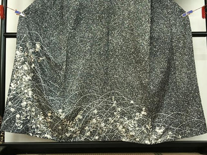 平和屋着物▽訪問着 単衣 駒刺繍 草花文 たたき染め 金彩 正絹 逸品 AABG4264jh