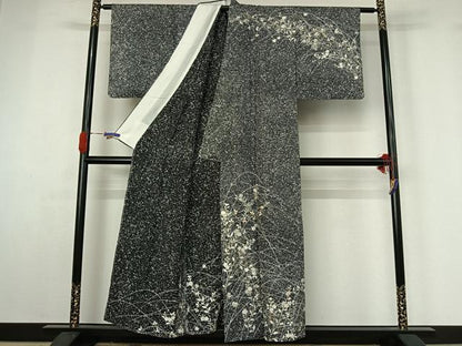 平和屋着物▽訪問着 単衣 駒刺繍 草花文 たたき染め 金彩 正絹 逸品 AABG4264jh