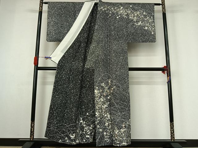 平和屋着物▽訪問着 単衣 駒刺繍 草花文 たたき染め 金彩 正絹 逸品 AABG4264jh