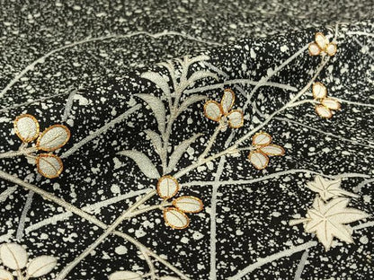 平和屋着物▽訪問着 単衣 駒刺繍 草花文 たたき染め 金彩 正絹 逸品 AABG4264jh