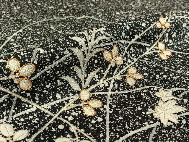 平和屋着物▽訪問着 単衣 駒刺繍 草花文 たたき染め 金彩 正絹 逸品 AABG4264jh