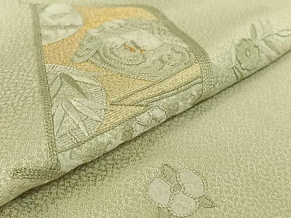 平和屋着物▽訪問着 単衣 総刺繍 草花文 金糸 正絹 逸品 AABG4265jh