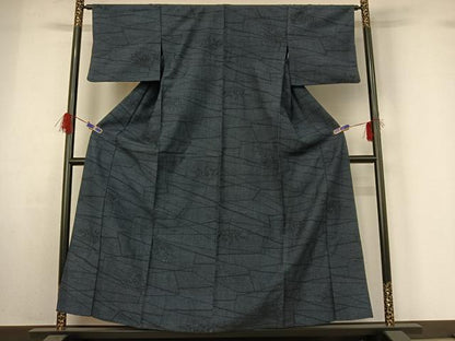 平和屋着物▽上質な紬 単衣 切り嵌め花文 正絹 逸品 AABG4268jh