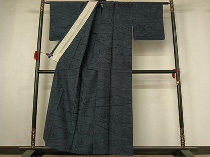 平和屋着物▽上質な紬 単衣 切り嵌め花文 正絹 逸品 AABG4268jh