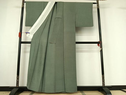 平和屋着物▽上質な色無地 単衣 芝地紋 山葵色 正絹 逸品 AABG4269jh