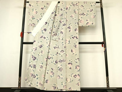 平和屋着物▽上質な小紋 単衣 草花文 暈し染め 正絹 逸品 AABG4271jh