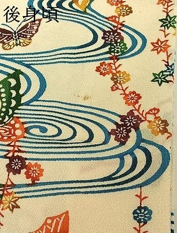 平和屋着物▽上質な小紋 単衣 流水花蝶文 鬼しぼ縮緬 正絹 逸品 AABG4273jh