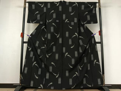 平和屋着物▽上質な紬 単衣 成り物 黒地 正絹 逸品 AABG4274jh