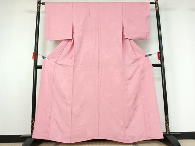 平和屋着物▽上質な色無地　単衣　吉祥花地紋　鴇色　正絹　逸品　AABG4277jh
