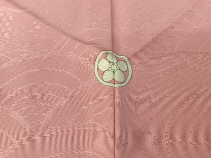 平和屋着物▽上質な色無地　単衣　吉祥花地紋　鴇色　正絹　逸品　AABG4277jh