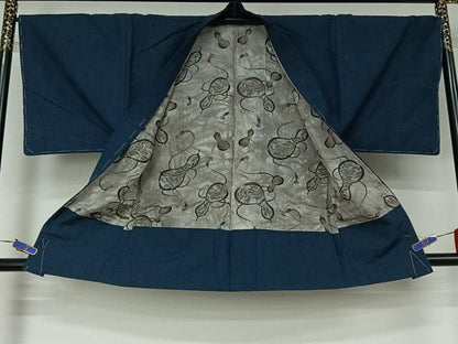 平和屋着物▽男性 単衣 紬 アンサンブル 霞文 正絹 逸品 AABG4279jh