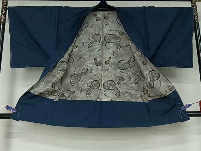 平和屋着物▽男性 単衣 紬 アンサンブル 霞文 正絹 逸品 AABG4279jh