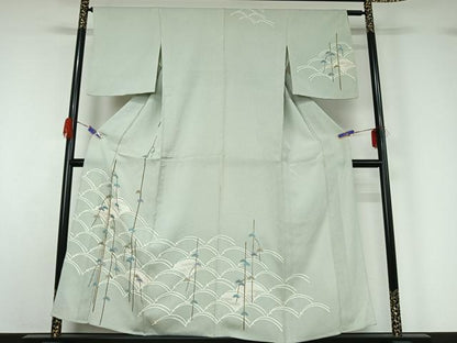平和屋着物▽訪問着 単衣 松文 金彩 正絹 逸品 AABG4280jh