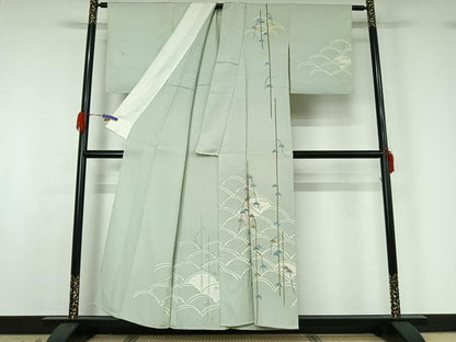 平和屋着物▽訪問着 単衣 松文 金彩 正絹 逸品 AABG4280jh