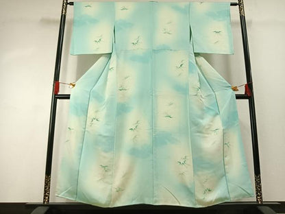 平和屋着物■上質な小紋 地紋起こし 笹の葉文 暈し染め 正絹 逸品 AABG4286fy