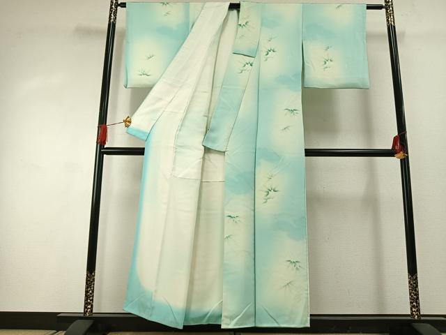 平和屋着物■上質な小紋 地紋起こし 笹の葉文 暈し染め 正絹 逸品 AABG4286fy