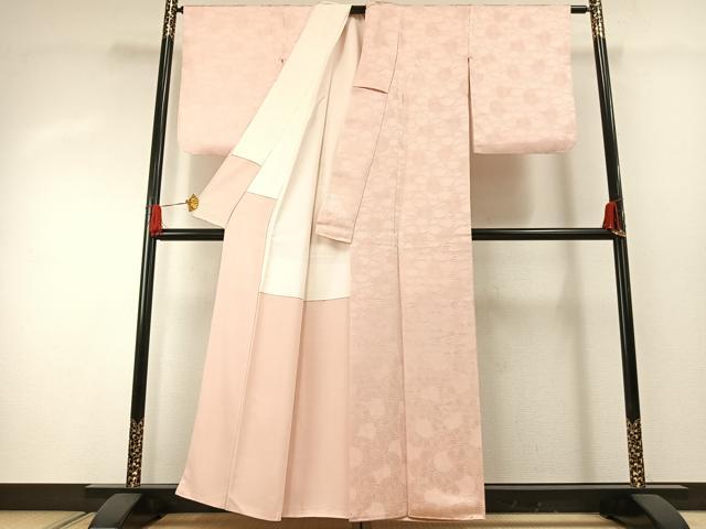 平和屋着物■上質な色無地 花づくし地紋 一斤染色 正絹 逸品 AABG4288fy