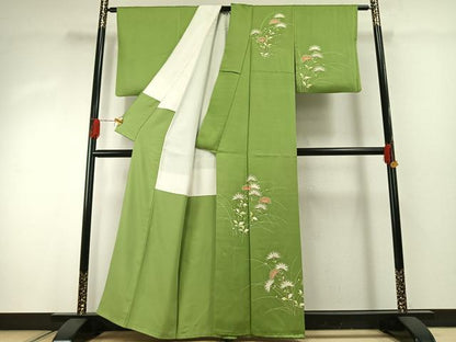 平和屋着物■訪問着 駒刺繍 草花文 正絹 逸品 AABG4292fy