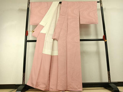 平和屋着物■上質な色無地 立波地紋 珊瑚色 正絹 逸品 AABG4295fy