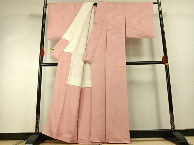 平和屋着物■上質な色無地 立波地紋 珊瑚色 正絹 逸品 AABG4295fy