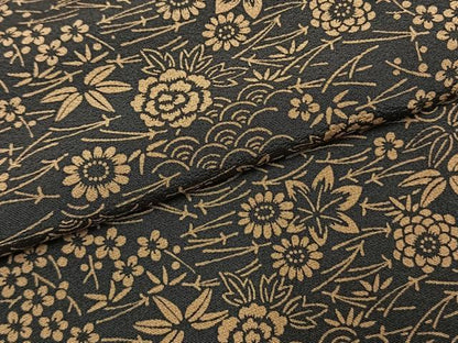 平和屋着物●上質な小紋　型染め　草花文　黒地　正絹　逸品　AABG4307fy