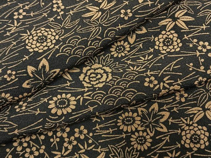 平和屋着物●上質な小紋　型染め　草花文　黒地　正絹　逸品　AABG4307fy