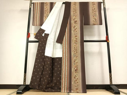 平和屋着物●京都府認定　京の名工　雛屋友禅　小紋　花鳥間道　暈し染め　金彩　正絹　逸品　AABG4309fy