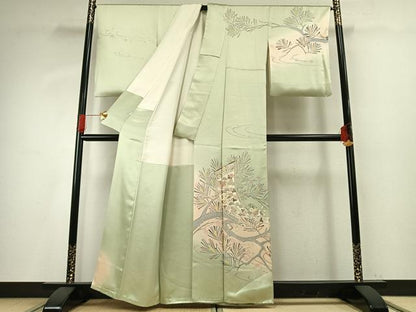 平和屋着物●訪問着　刺繍　熨斗枝花文　暈し染め　金彩　正絹　逸品　AABG4310fy
