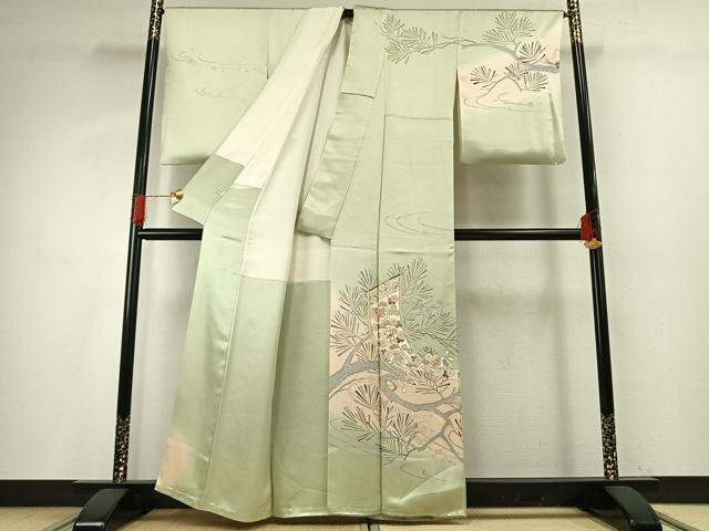 平和屋着物●訪問着　刺繍　熨斗枝花文　暈し染め　金彩　正絹　逸品　AABG4310fy