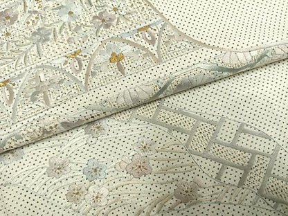 平和屋着物●訪問着 本場大島紬 白大島 中国三大刺繍 汕頭刺繍 スワトウ刺繍 総刺繍 一元絣 道長花文 金糸 正絹 逸品 AABG4314fy
