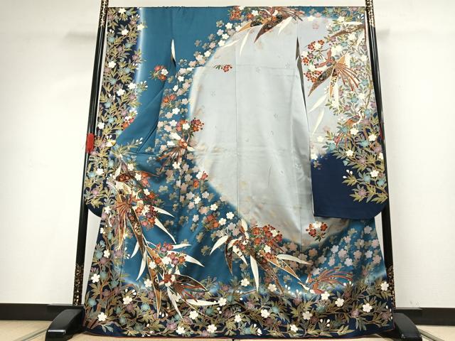 平和屋着物●豪華振袖　駒刺繍　花鳥文　暈し染め　金彩　正絹　逸品　AABG4315fy