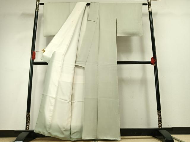 平和屋着物●上質な色無地　縞地紋　白緑色　正絹　逸品　AABG4317fy