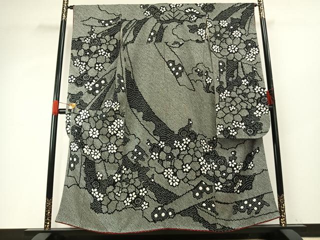 平和屋着物●豪華振袖　総絞り　草花文　黒地　正絹　逸品　AABG4320fy