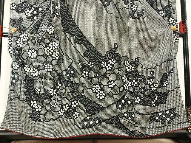 平和屋着物●豪華振袖　総絞り　草花文　黒地　正絹　逸品　AABG4320fy