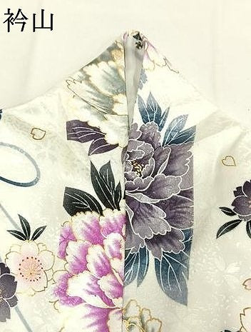 平和屋着物●小振袖　二尺袖　草花文　金彩　洗える着物　AABG4321fy