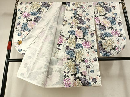 平和屋着物●小振袖　二尺袖　草花文　金彩　洗える着物　AABG4321fy