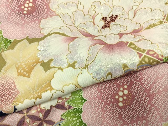 平和屋着物●美月　小振袖　二尺袖　草花文　暈し染め　金彩　洗える着物　AABG4322fy