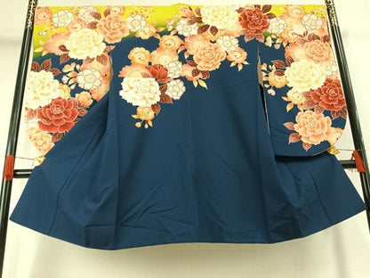 平和屋着物●小振袖　二尺袖　草花文　暈し染め　洗える着物　AABG4325fy