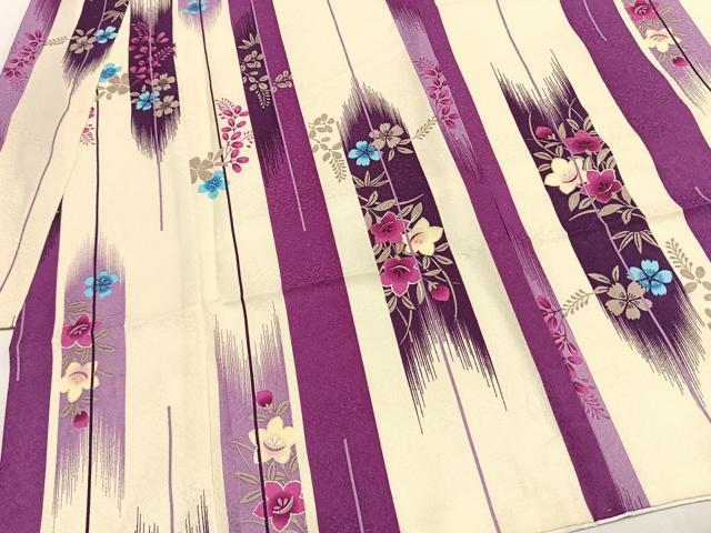 平和屋着物●小振袖　二尺袖　草花文　銀彩　洗える着物　AABG4326fy