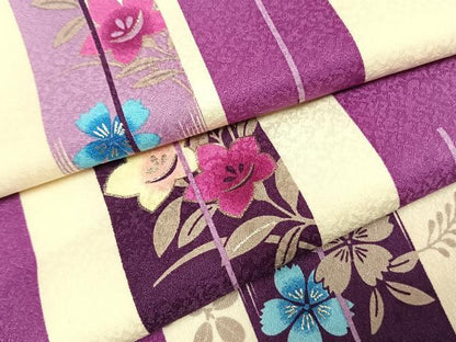 平和屋着物●小振袖　二尺袖　草花文　銀彩　洗える着物　AABG4326fy
