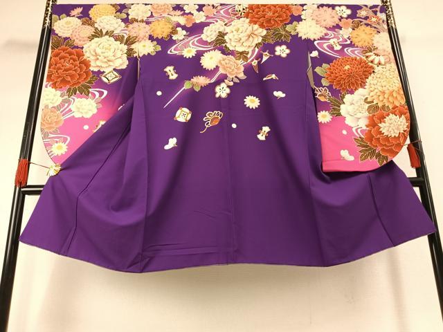 平和屋着物●小振袖　二尺袖　流水花文　暈し染め　洗える着物　AABG4327fy