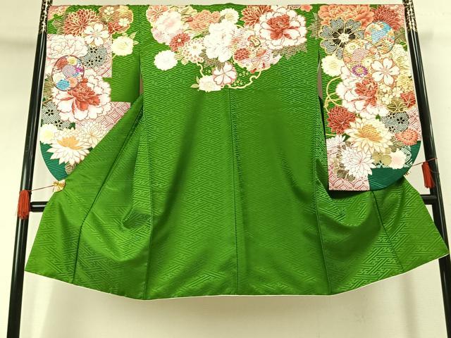 平和屋着物●小振袖　二尺袖　雪輪花文　金彩　洗える着物　AABG4328fy