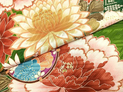 平和屋着物●小振袖　二尺袖　雪輪花文　金彩　洗える着物　AABG4328fy
