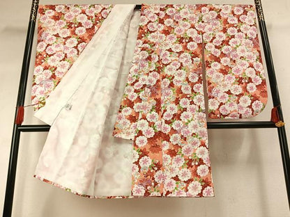 平和屋着物●小振袖　二尺袖　鈴　草花文　金彩　洗える着物　AABG4330fy