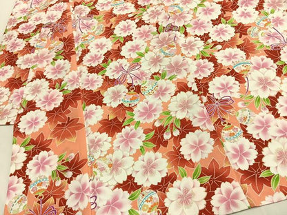 平和屋着物●小振袖　二尺袖　鈴　草花文　金彩　洗える着物　AABG4330fy