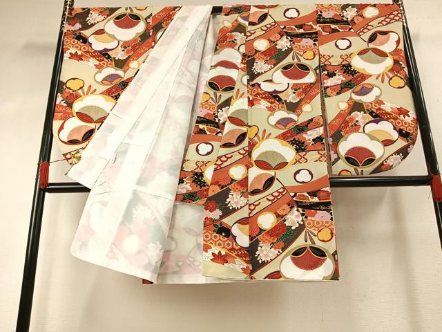 平和屋着物●小振袖　二尺袖　熨斗花文　金彩　洗える着物　AABG4331fy
